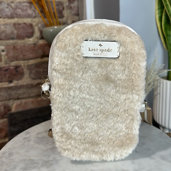 KATE SPADE ROSIE FAUX SHEARLING NORTH SOUTH ZIP PHONE CROSSBODY - Picture 8 of 17